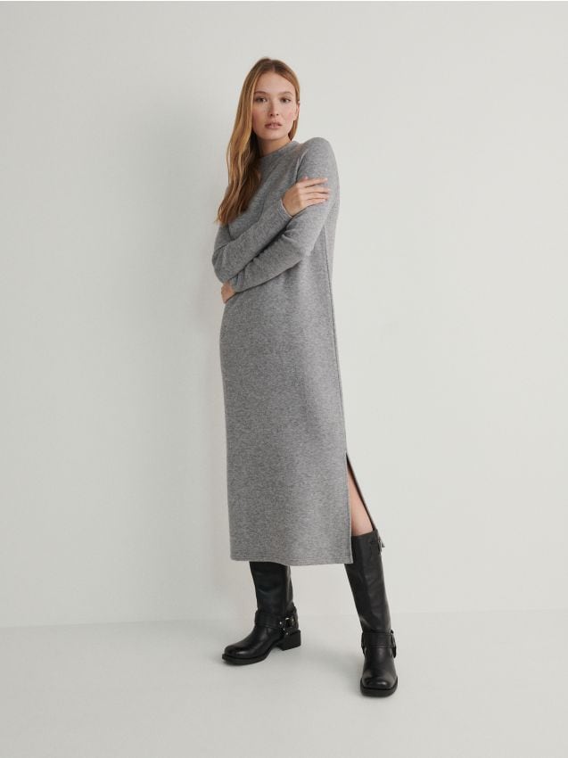 Rochie din jerseu, cu guler Perkins - gri-inchis Rochie din jerseu, cu guler Perkins - gri-inchis