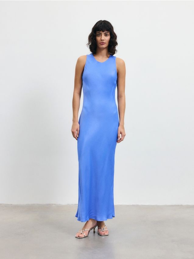 Rochie maxi din viscoza satinata - albastru-cobalt Rochie maxi din viscoza satinata - albastru-cobalt