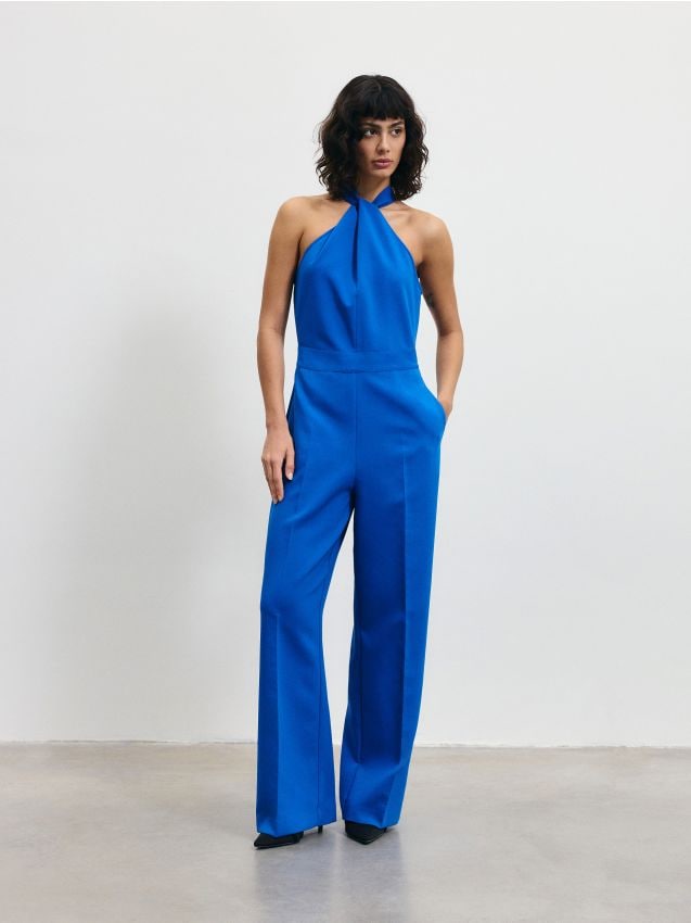 Combinezon cu decolteu tip halter - albastru-cobalt Combinezon cu decolteu tip halter - albastru-cobalt