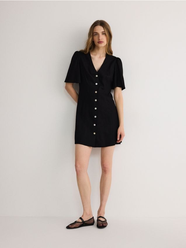 Rochie mini cu adaos de viscoza - negru Rochie mini cu adaos de viscoza - negru