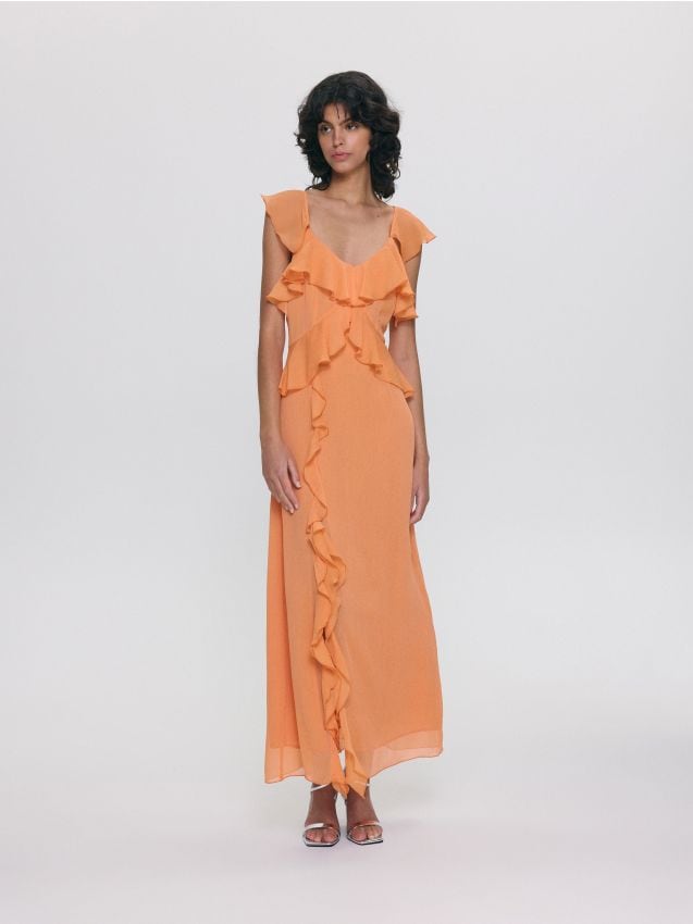 Rochie cu detalii cu volanase - oranj-mandarina Rochie cu detalii cu volanase - oranj-mandarina