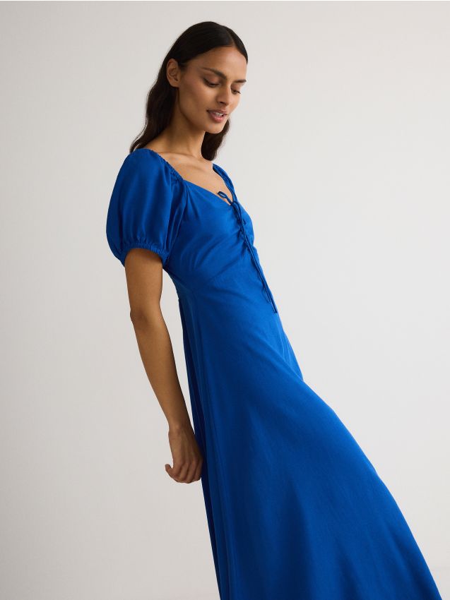 Rochie cu continut ridicat de viscoza si adaos de in - indigo Rochie cu continut ridicat de viscoza si adaos de in - indigo
