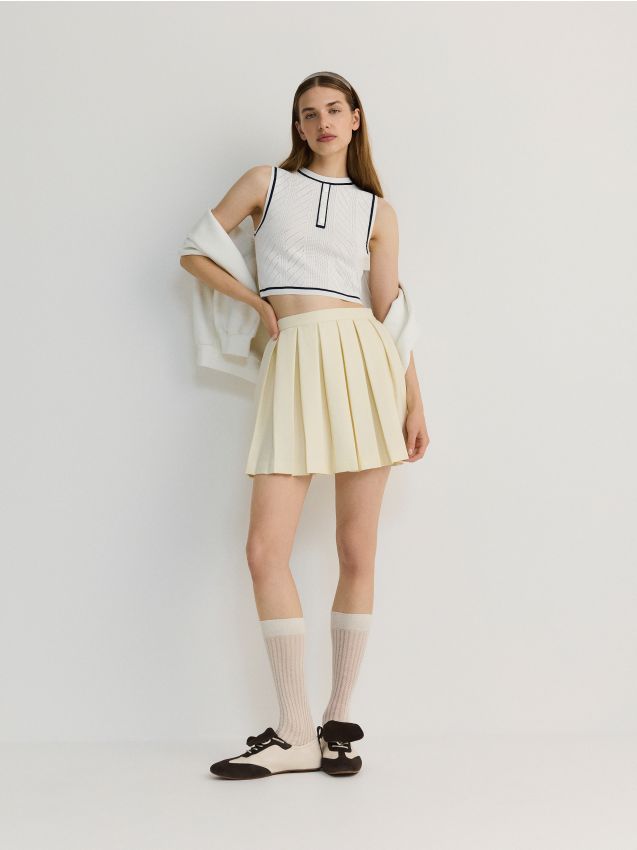 Fusta mini plisata stil sport - galben-deschis Fusta mini plisata stil sport - galben-deschis