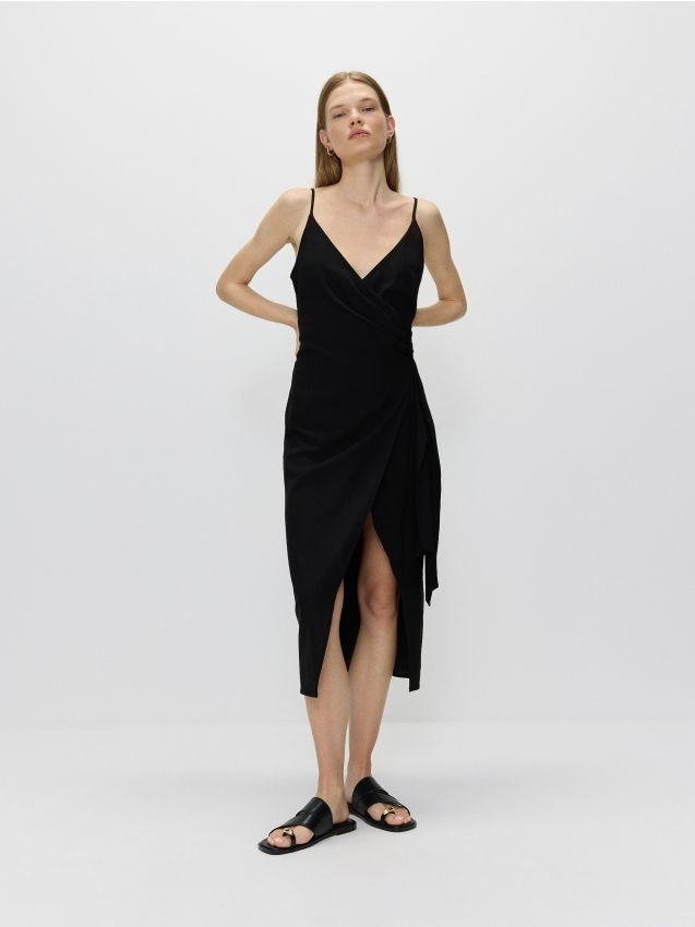 Rochie maxi cu continut ridicat de viscoza cu adaos de in - negru Rochie maxi cu continut ridicat de viscoza cu adaos de in - negru