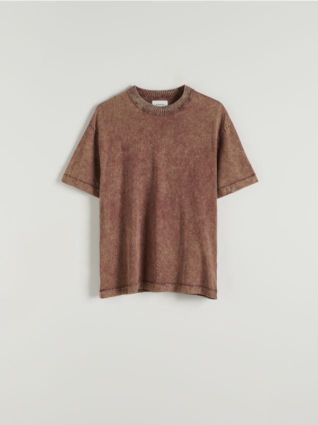 Tricou boxy cu efect prespalat - cafeniu Tricou boxy cu efect prespalat - cafeniu