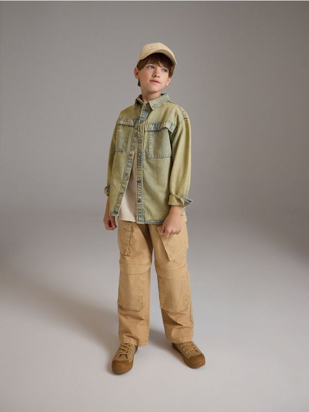 Pantaloni cargo cu efect prespalat - brun-auriu Pantaloni cargo cu efect prespalat - brun-auriu