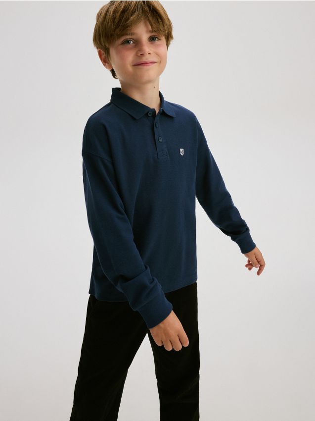 Tricou cu maneca lunga si broderie - bleumarin Tricou cu maneca lunga si broderie - bleumarin