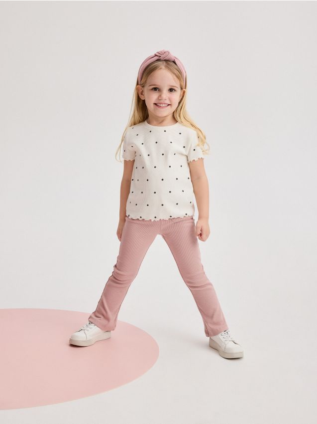 Pantaloni flare, cu buzunar - roz-pudra Pantaloni flare, cu buzunar - roz-pudra