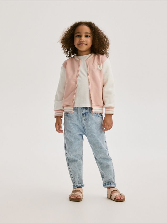 Bluza sport bomber cu detaliu brodat - roz-pastel Bluza sport bomber cu detaliu brodat - roz-pastel
