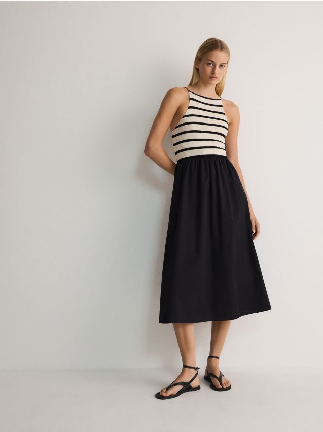 Rochie midi din jerseu cu continut ridicat de bumbac - negru Rochie midi din jerseu cu continut ridicat de bumbac - negru