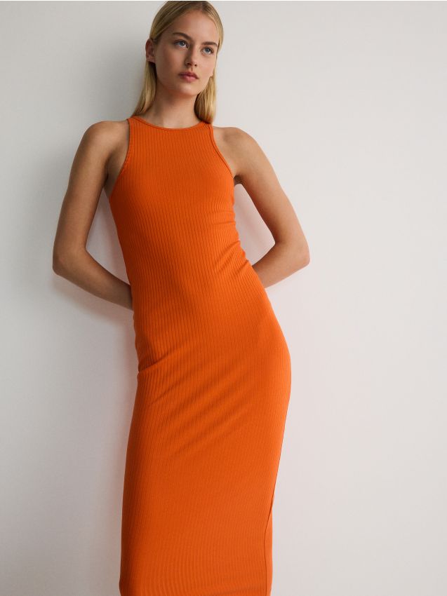 Rochie maxi din jerseu cu continut ridicat de bumbac - portocaliu Rochie maxi din jerseu cu continut ridicat de bumbac - portocaliu