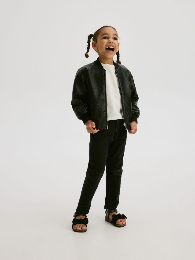 Geaca biker din imitatie de piele - negru Geaca biker din imitatie de piele - negru