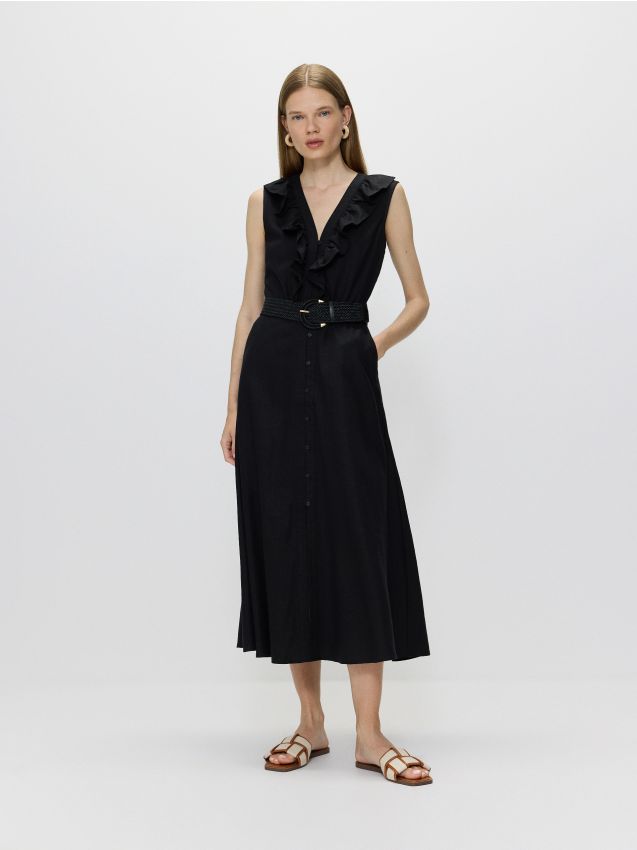 Rochie cu continut ridicat de in - negru Rochie cu continut ridicat de in - negru