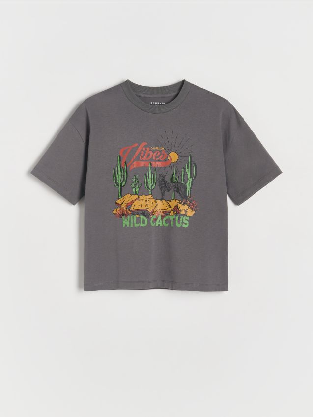 Tricou oversized cu imprimeu - gri-inchis Tricou oversized cu imprimeu - gri-inchis