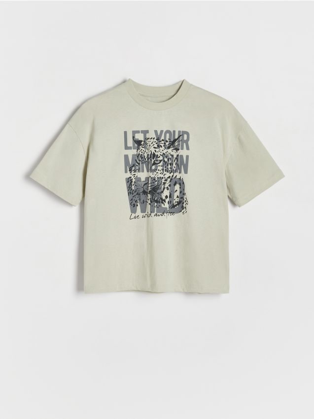 Tricou oversized cu imprimeu - verde-oliv deschis Tricou oversized cu imprimeu - verde-oliv deschis