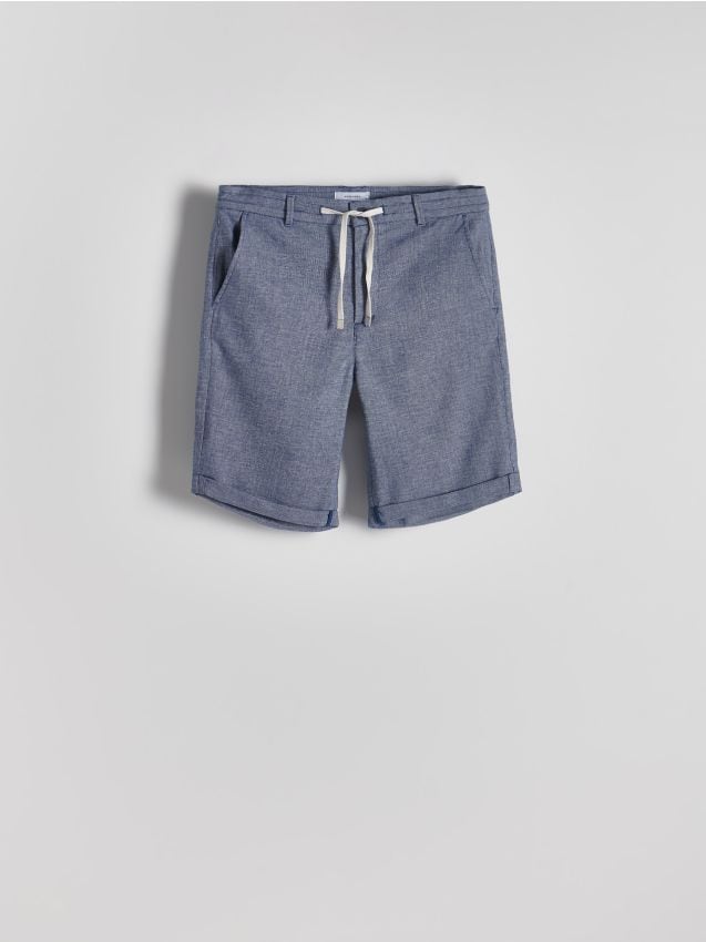 Pantaloni scurti regular cu adaos de in - bleumarin Pantaloni scurti regular cu adaos de in - bleumarin