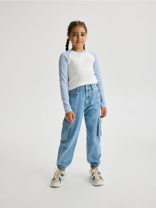 Bluza din bumbac cu imprimeu - albastru-pal Bluza din bumbac cu imprimeu - albastru-pal