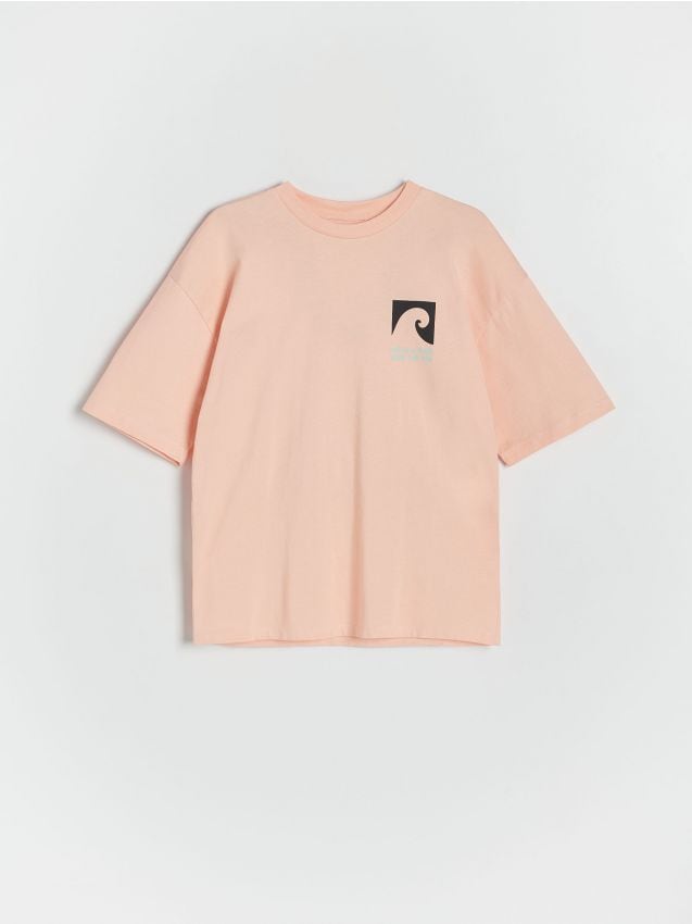 Tricou oversized cu imprimeu - roz-piersica Tricou oversized cu imprimeu - roz-piersica