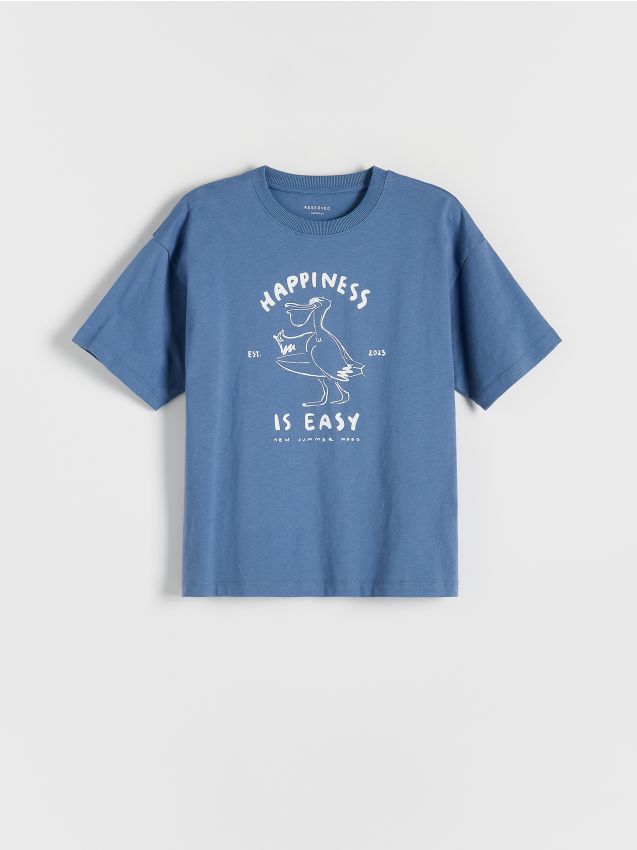 Tricou oversized cu imprimeu - albastru Tricou oversized cu imprimeu - albastru