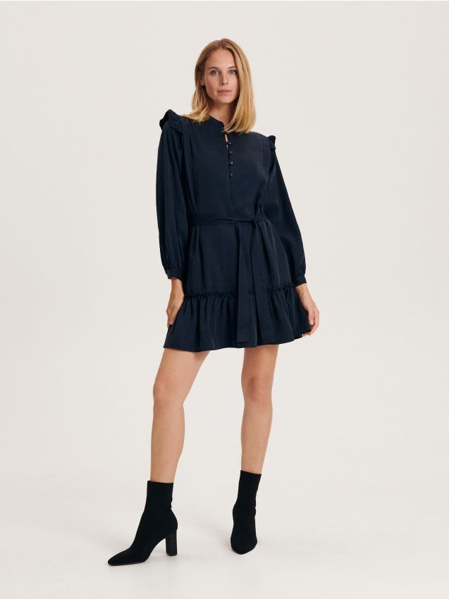 Rochie mini, cu continut ridicat de Lyocell - bleumarin Rochie mini, cu continut ridicat de Lyocell - bleumarin