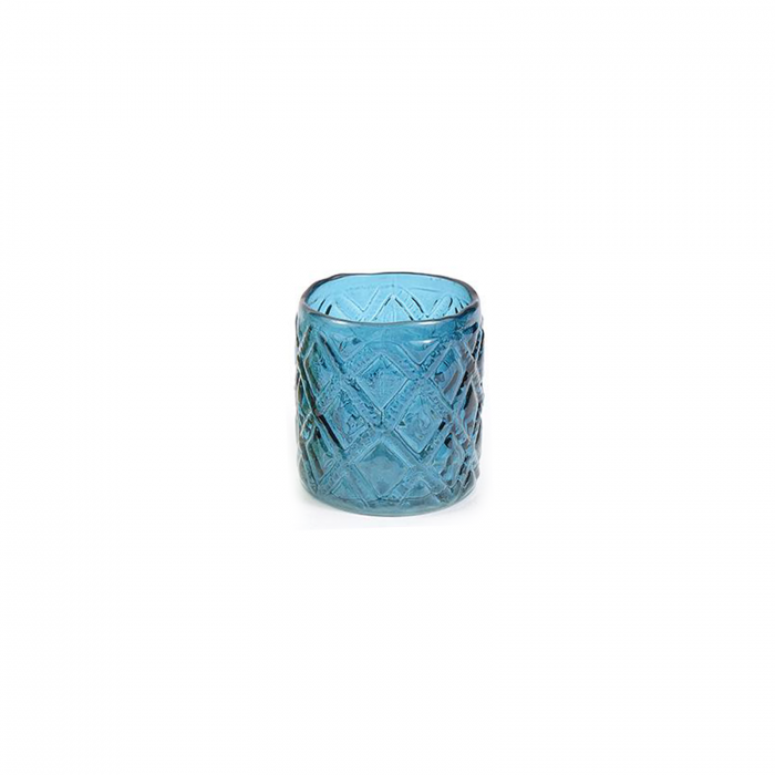 Suport candela lumanare IN VETRO, albastru inchis transparent, 8x9 cm Suport candela lumanare IN VETRO, albastru inchis transparent, 8x9 cm