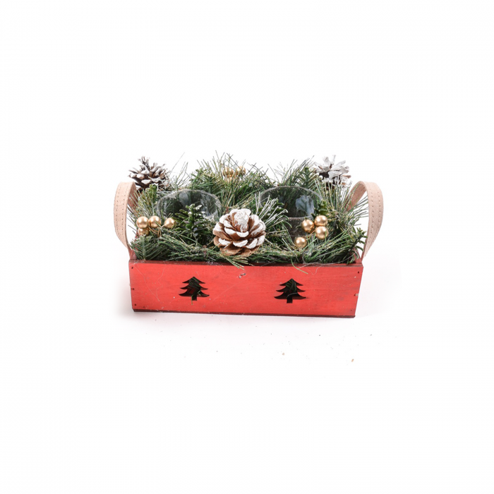 Aranjament Craciun cu 2 suporturi pentru candela, rosu, 18x13x10 cm Aranjament Craciun cu 2 suporturi pentru candela, rosu, 18x13x10 cm