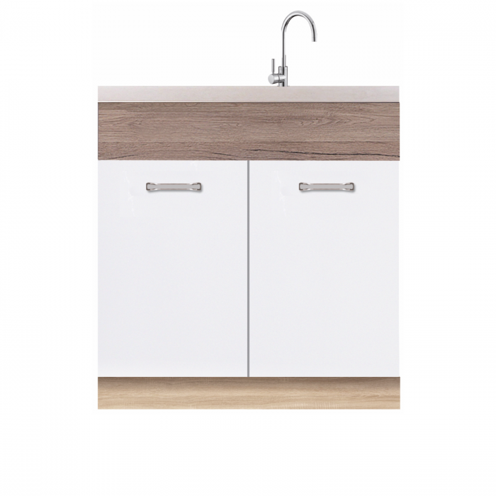 Masca chiuveta 80 ECO-12D, 2 usi, corp stejar sonoma, fronturi alb lucios + stejar sanremo, 80x51x82 cm Masca chiuveta 80 ECO-12D, 2 usi, corp stejar sonoma, fronturi alb lucios + stejar sanremo, 80x51x82 cm