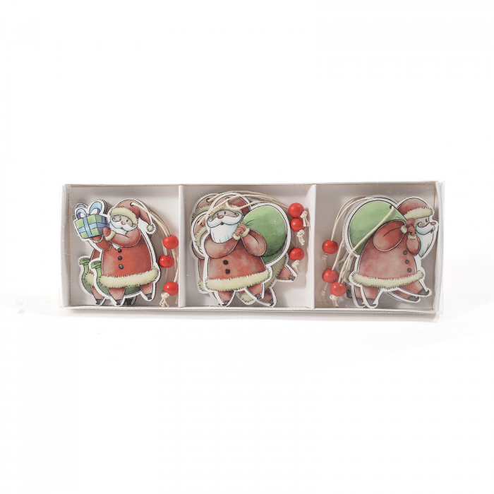 Set 9 pandantive asortate lemn pentru agatare, Mos Craciun, 7x8,5 cm Set 9 pandantive asortate lemn pentru agatare, Mos Craciun, 7x8,5 cm