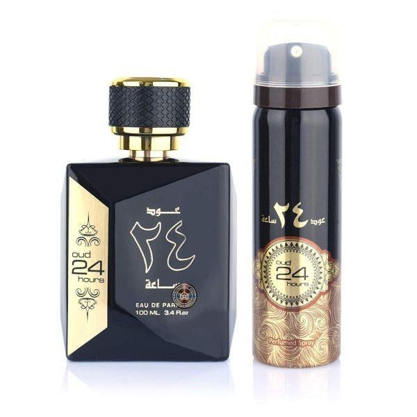 Set Oud 24 Hours, apa de parfum 100 ml + deodorant 50 ml, unisex - inspirat din Black Orchid by Tom Ford Set Oud 24 Hours, apa de parfum 100 ml + deodorant 50 ml, unisex - inspirat din Black Orchid by Tom Ford