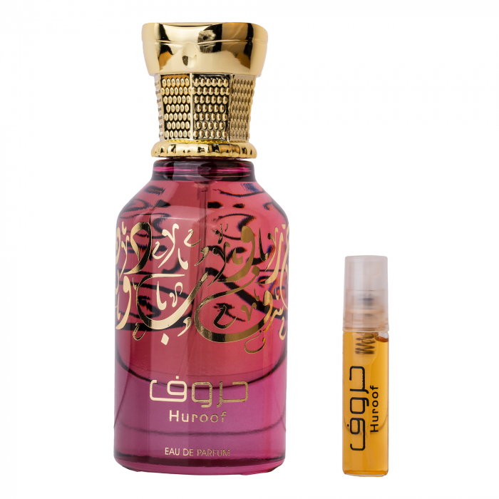 Parfum arabesc Huroof, apa de parfum 50 ml cu mostra 10ml (inclusa in cutie), femei Parfum arabesc Huroof, apa de parfum 50 ml cu mostra 10ml (inclusa in cutie), femei