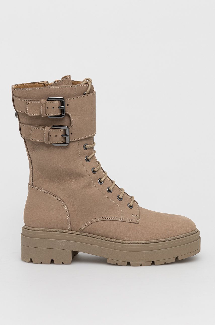Aldo Bocanci de piele Ethaohan femei, culoarea bej, cu toc plat Aldo Bocanci de piele Ethaohan femei, culoarea bej, cu toc plat
