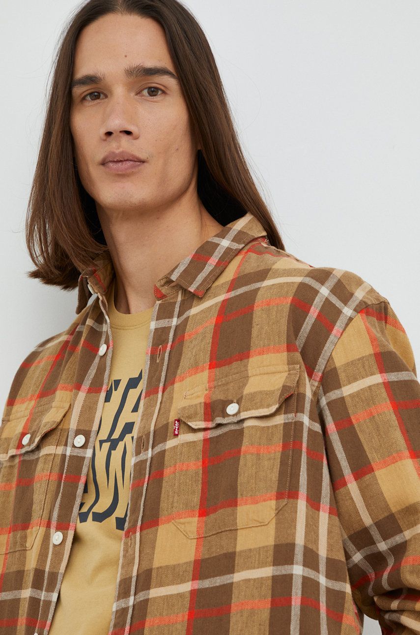 Levi's camasa barbati, culoarea bej, cu guler clasic, relaxed Levi's camasa barbati, culoarea bej, cu guler clasic, relaxed