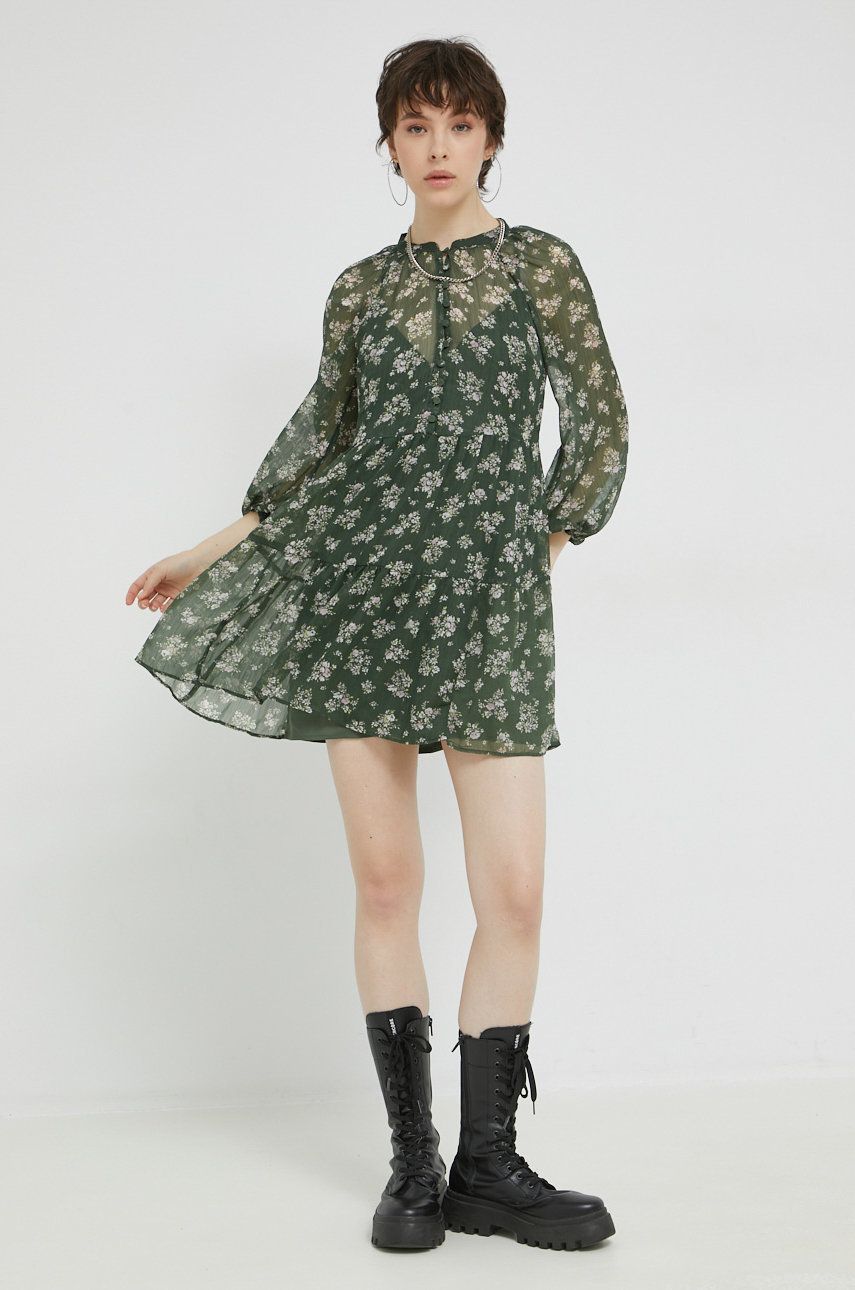 Abercrombie & Fitch rochie culoarea verde, mini, evazati Abercrombie & Fitch rochie culoarea verde, mini, evazati