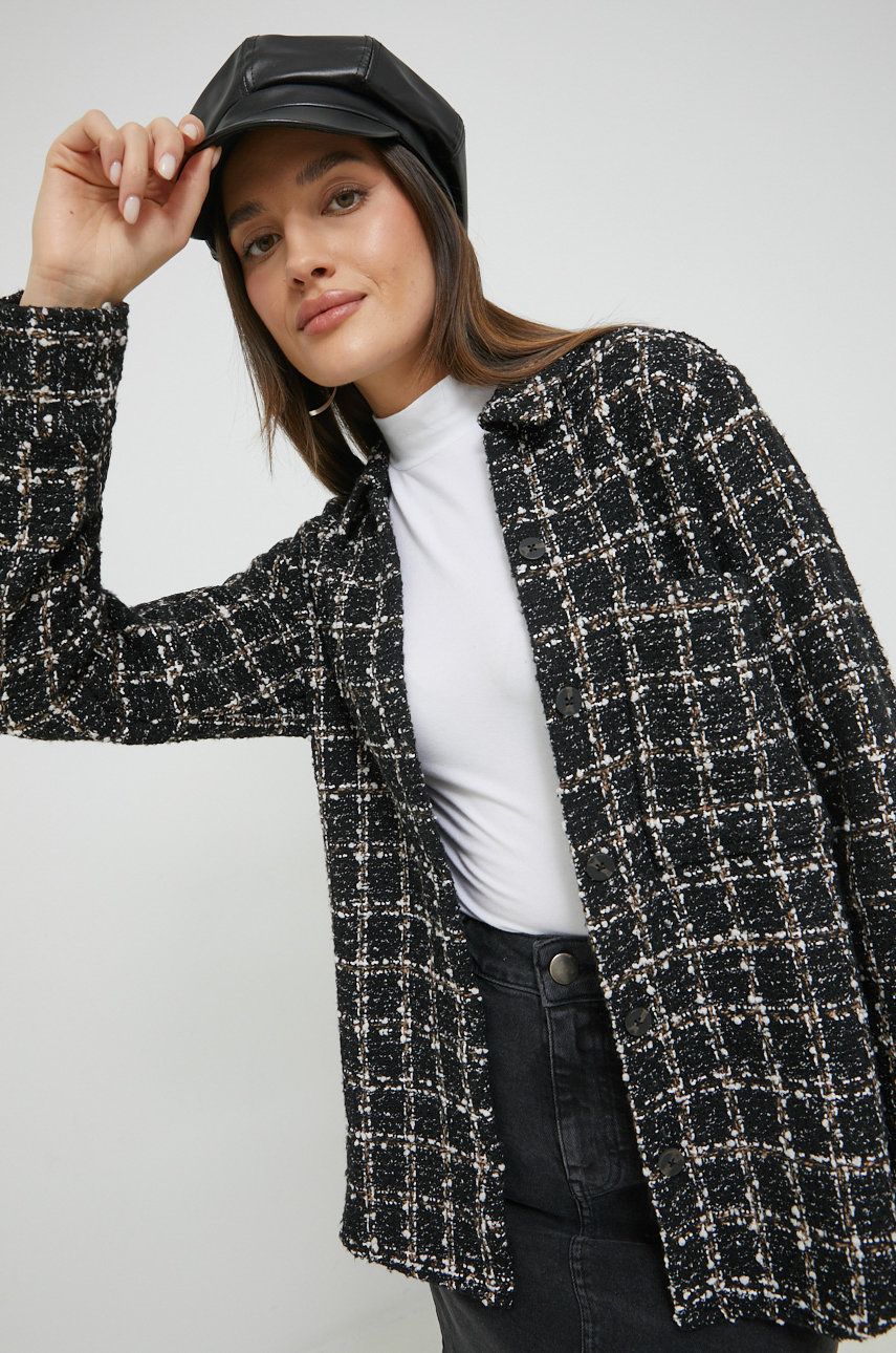Abercrombie & Fitch camasa din lana femei, culoarea negru, cu guler clasic, regular Abercrombie & Fitch camasa din lana femei, culoarea negru, cu guler clasic, regular