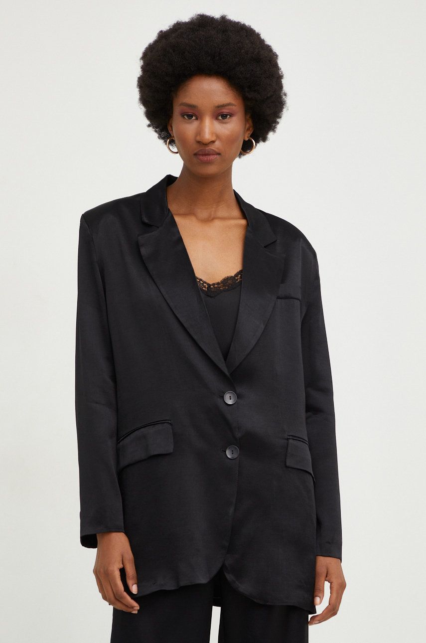 Answear Lab sacou culoarea negru, un singur rand de nasturi, neted Answear Lab sacou culoarea negru, un singur rand de nasturi, neted
