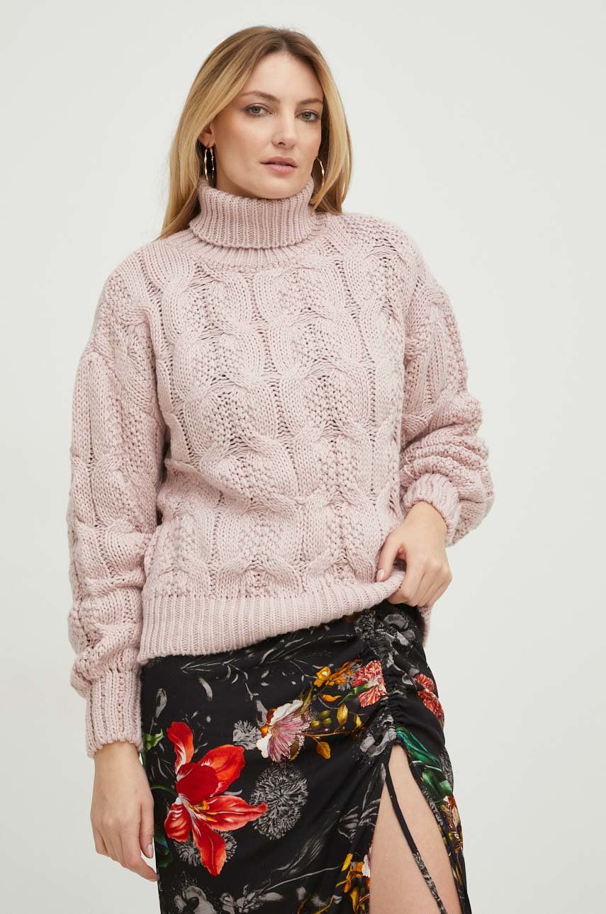 Answear Lab pulover de lana femei, culoarea roz, călduros, cu guler Answear Lab pulover de lana femei, culoarea roz, călduros, cu guler