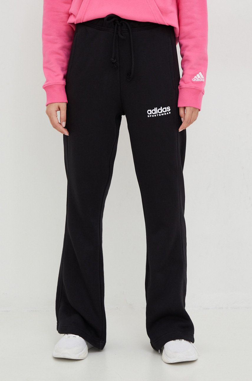Adidas pantaloni de trening femei, culoarea negru, cu imprimeu Adidas pantaloni de trening femei, culoarea negru, cu imprimeu
