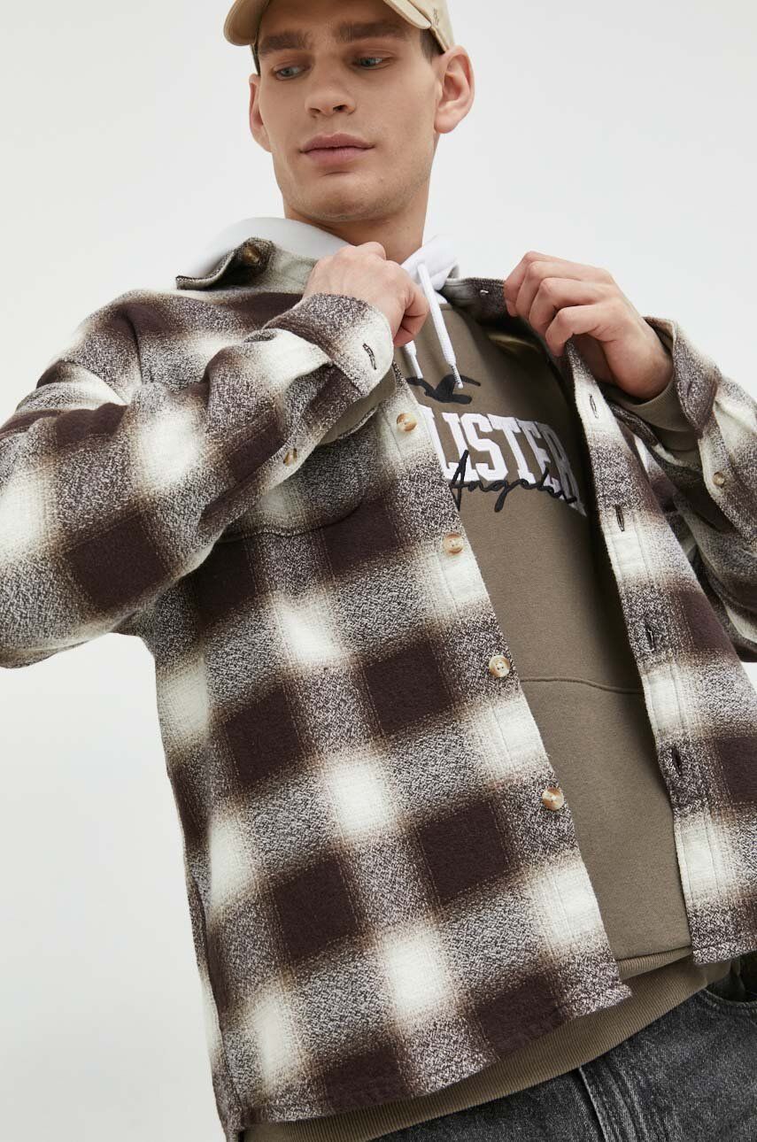 Abercrombie & Fitch camasa din bumbac barbati, culoarea maro, cu guler clasic, regular Abercrombie & Fitch camasa din bumbac barbati, culoarea maro, cu guler clasic, regular