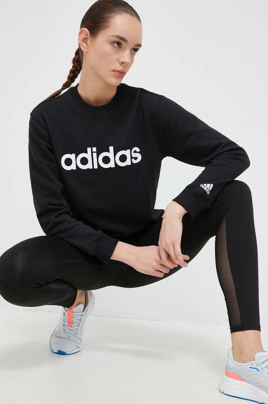 adidas hanorac de bumbac femei, culoarea negru, cu imprimeu IC6878 adidas hanorac de bumbac femei, culoarea negru, cu imprimeu IC6878