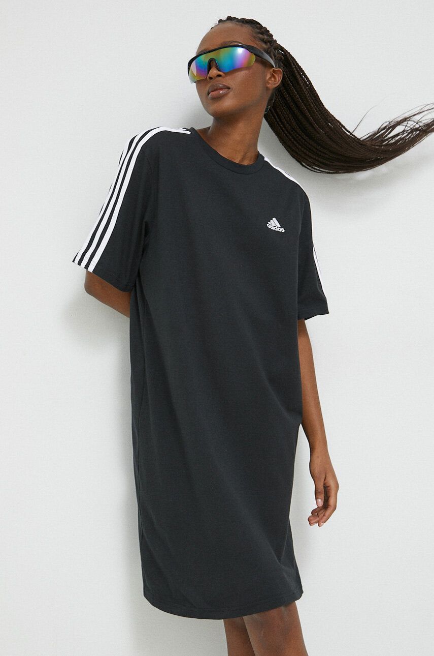 adidas rochie din bumbac culoarea negru, mini, oversize HR4923 adidas rochie din bumbac culoarea negru, mini, oversize HR4923