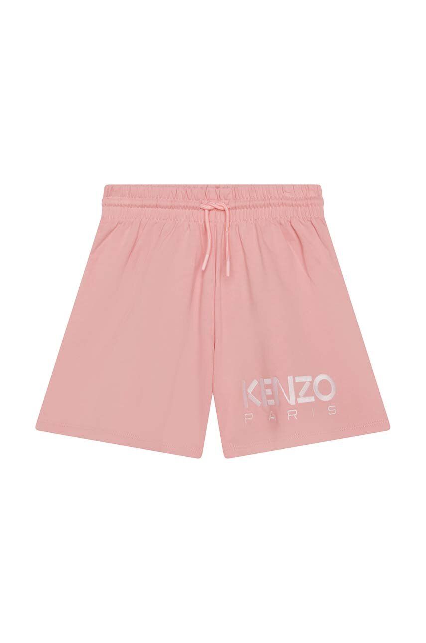 Kenzo Kids pantaloni scurți din bumbac pentru copii culoarea roz, cu imprimeu, talie reglabila Kenzo Kids pantaloni scurți din bumbac pentru copii culoarea roz, cu imprimeu, talie reglabila