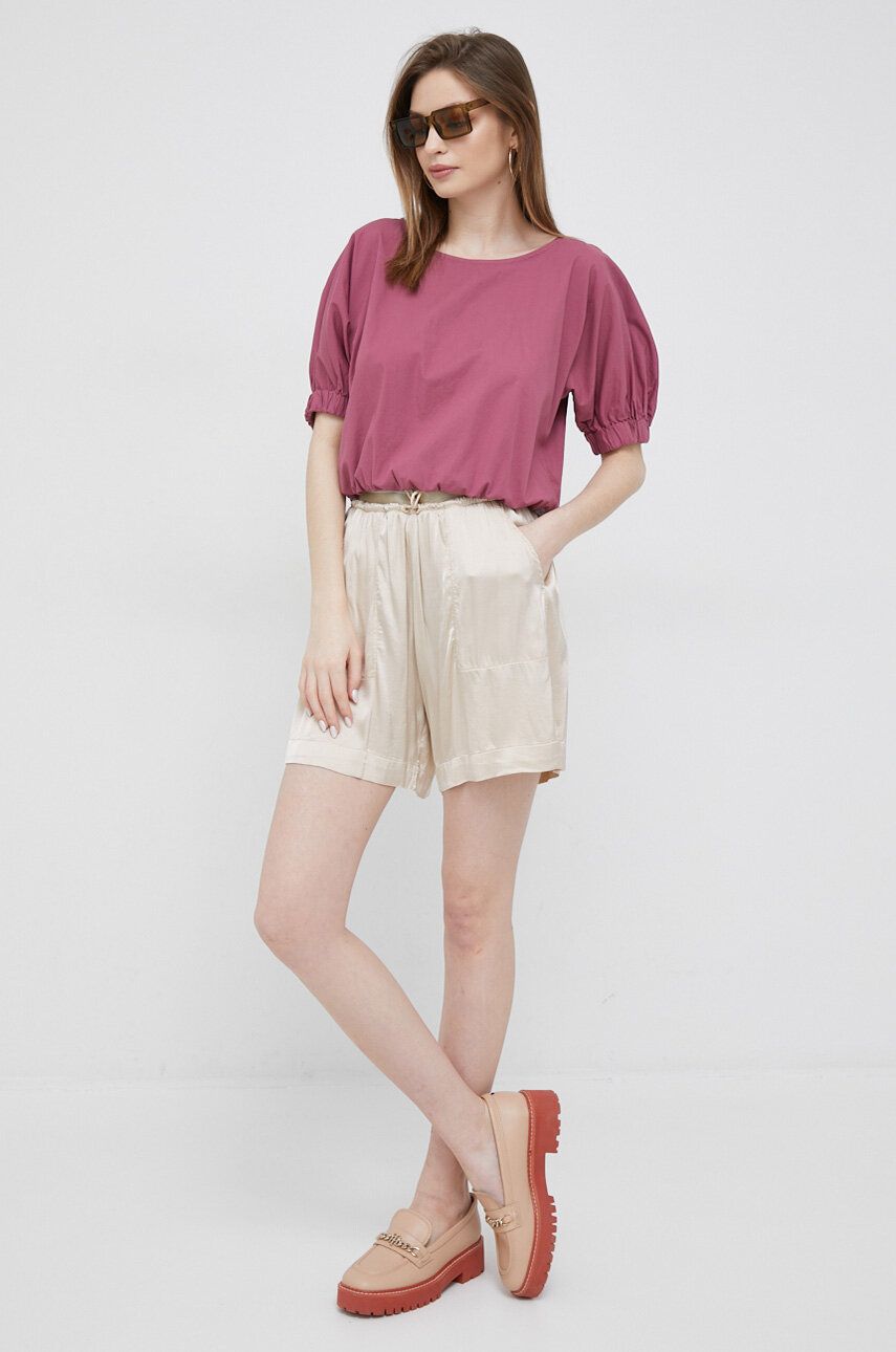 Deha pantaloni scurti femei, culoarea bej, neted, high waist Deha pantaloni scurti femei, culoarea bej, neted, high waist