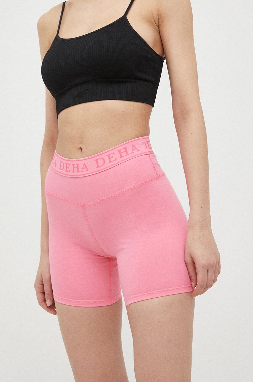 Deha pantaloni scurti femei, culoarea violet, cu imprimeu, medium waist Deha pantaloni scurti femei, culoarea violet, cu imprimeu, medium waist
