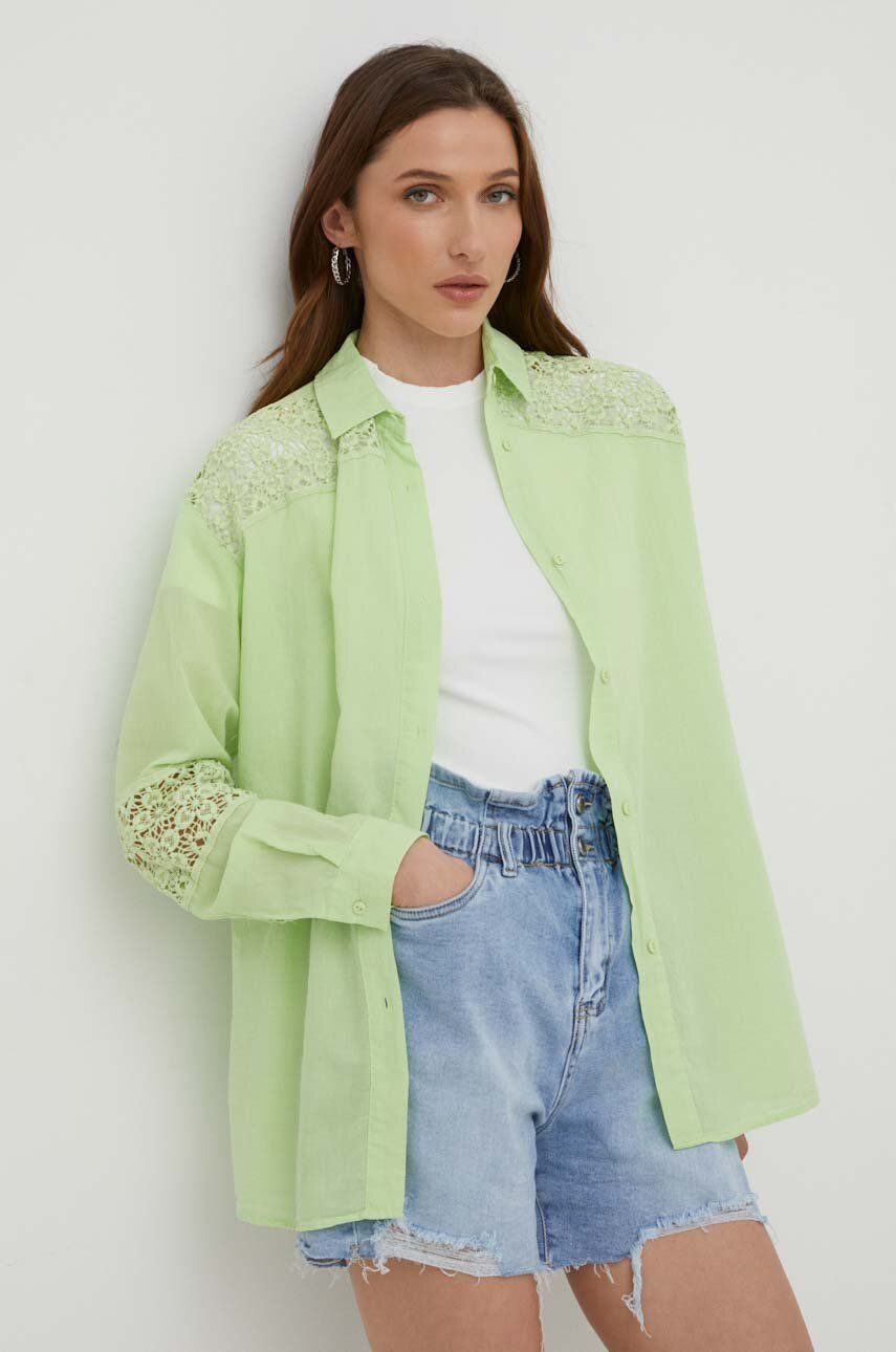 Answear Lab camasa din bumbac femei, culoarea verde, cu guler clasic, relaxed Answear Lab camasa din bumbac femei, culoarea verde, cu guler clasic, relaxed