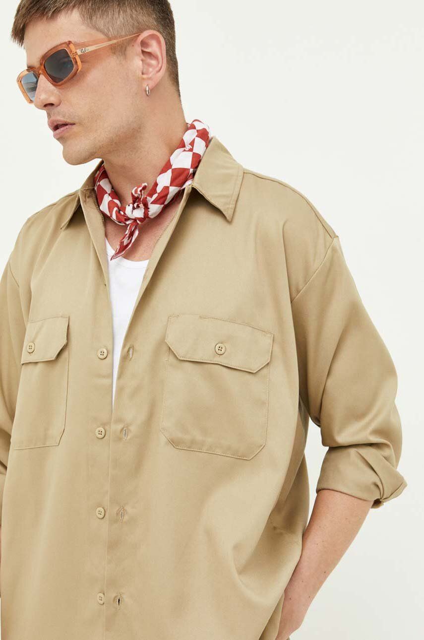 Dickies camasa barbati, culoarea verde, cu guler clasic, regular Dickies camasa barbati, culoarea verde, cu guler clasic, regular