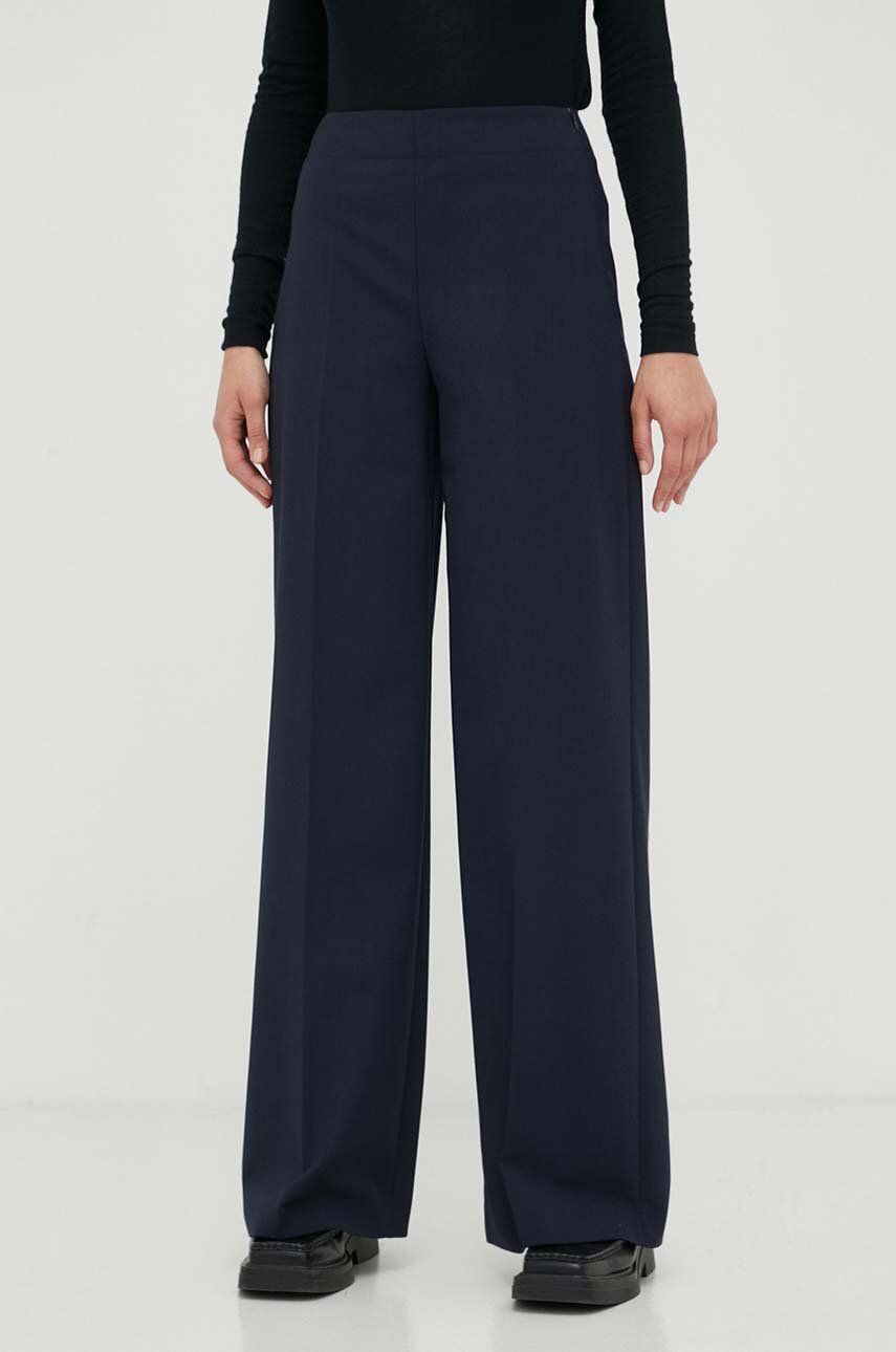 Drykorn pantaloni din lana culoarea albastru marin, lat, high waist Drykorn pantaloni din lana culoarea albastru marin, lat, high waist
