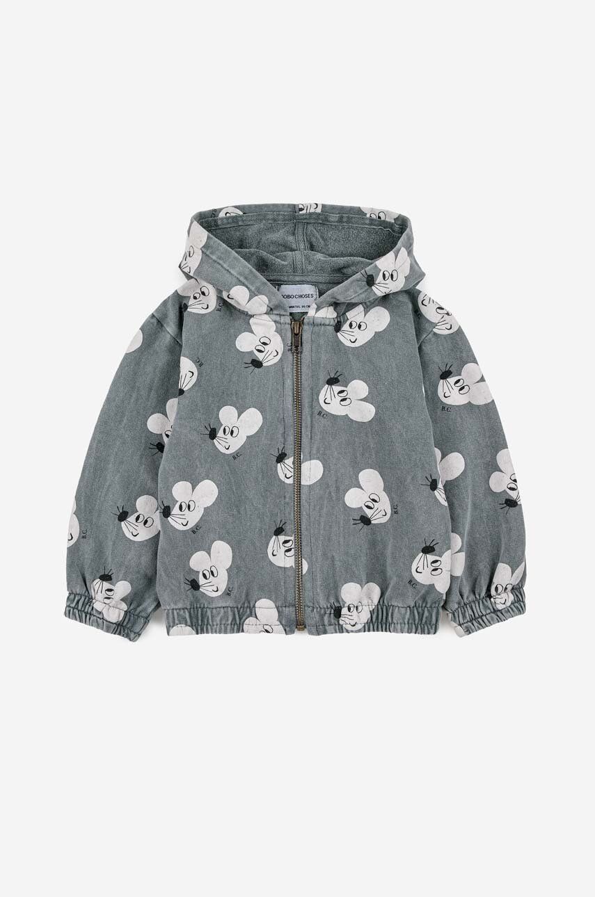 Bobo Choses bluza bebe culoarea gri, cu glugă, modelator Bobo Choses bluza bebe culoarea gri, cu glugă, modelator