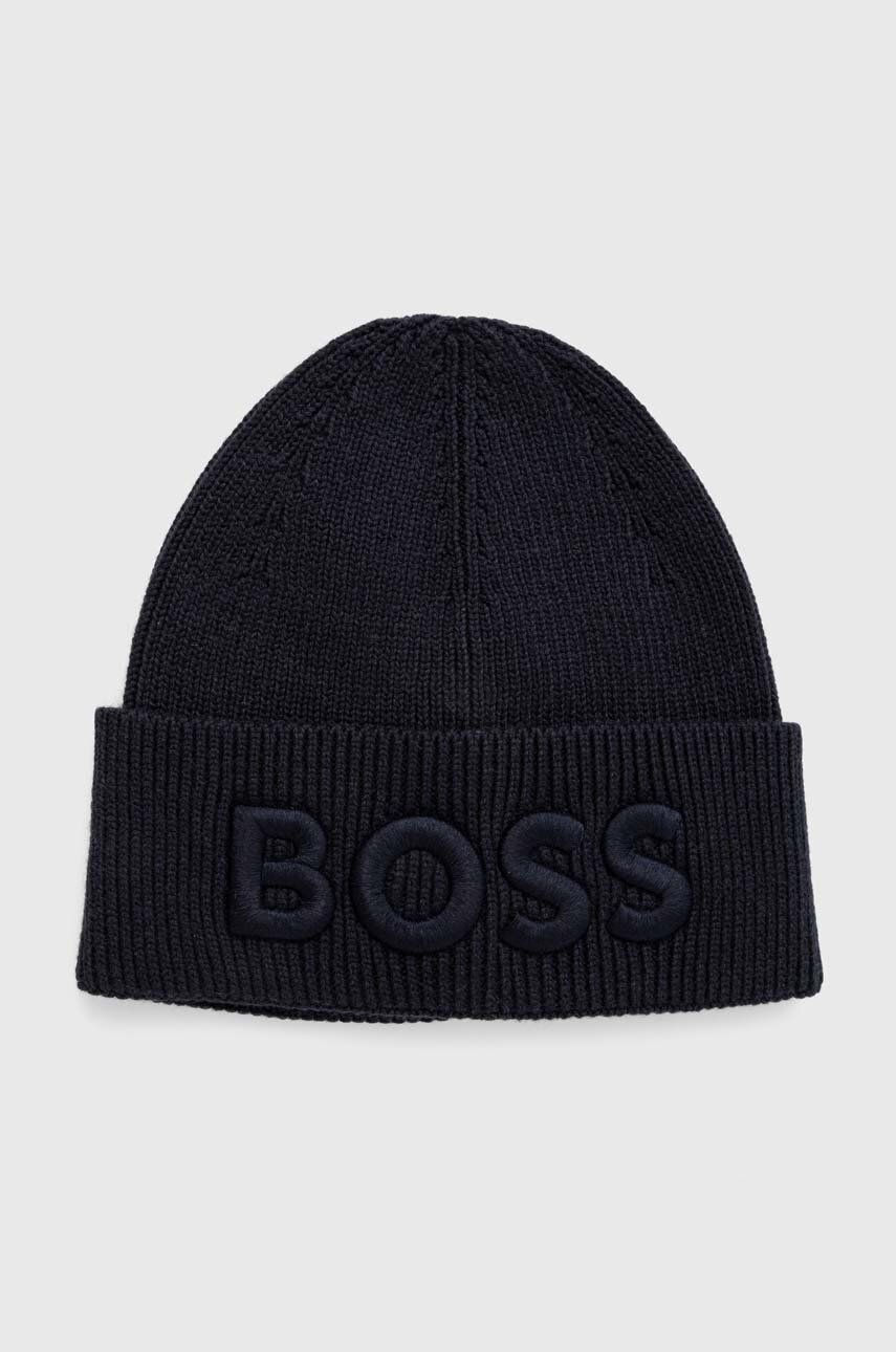 Boss Orange caciula din amestec de lana BOSS ORANGE culoarea albastru marin, din tricot gros Boss Orange caciula din amestec de lana BOSS ORANGE culoarea albastru marin, din tricot gros