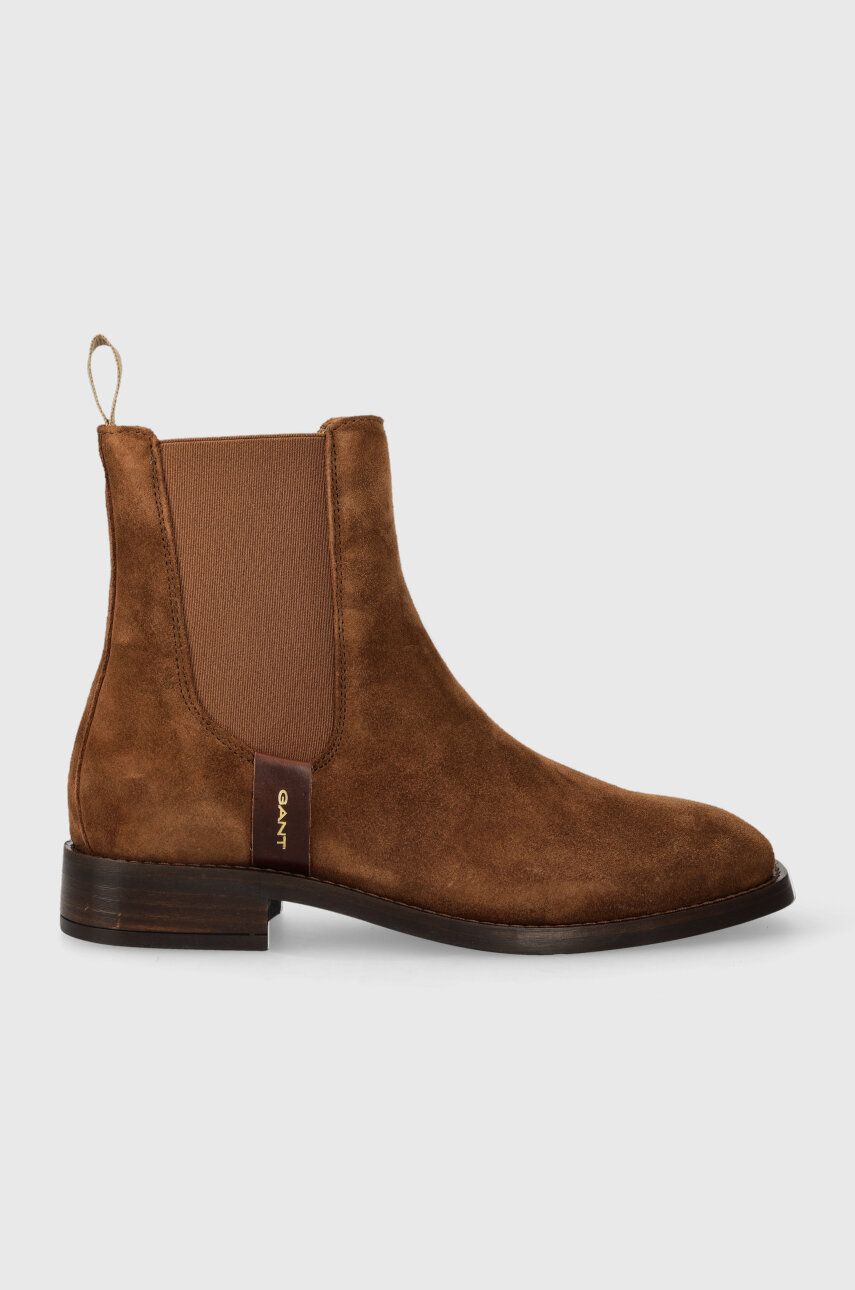 Gant botine din piele intoarsa Fayy femei, culoarea maro, cu toc plat, 27553384.G45 Gant botine din piele intoarsa Fayy femei, culoarea maro, cu toc plat, 27553384.G45