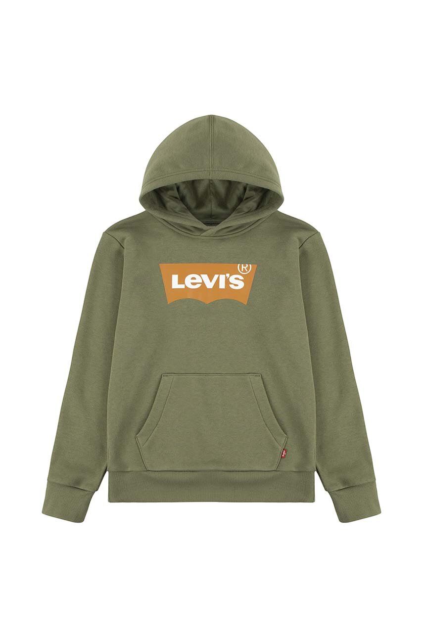 Levi's bluza copii culoarea verde, cu glugă, cu imprimeu Levi's bluza copii culoarea verde, cu glugă, cu imprimeu